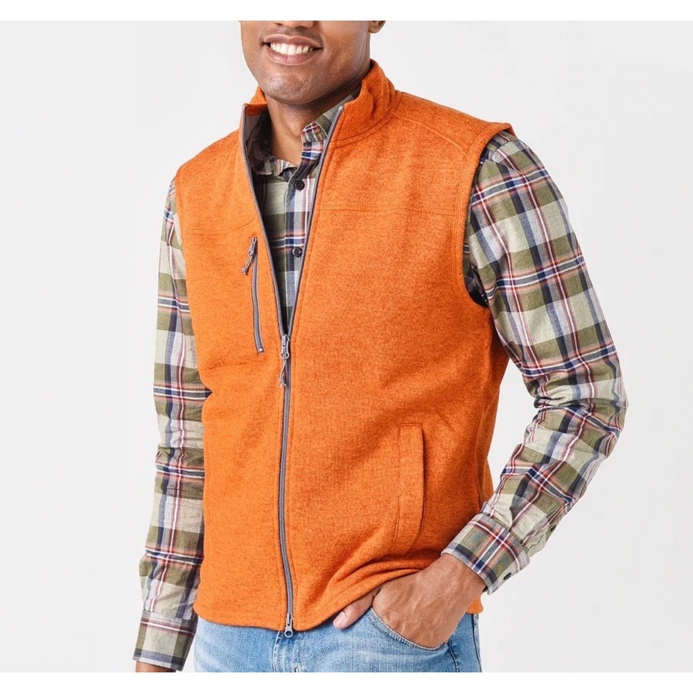 johnnie-O Wes Zip Front Vest Small Fleece Pumpkin Orange Lined Pockets JMVT1310